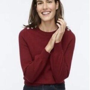 J Crew L Sweater Womens Lambs Wool Crewneck Jeweled Buttons Burgundy Long Sleeve